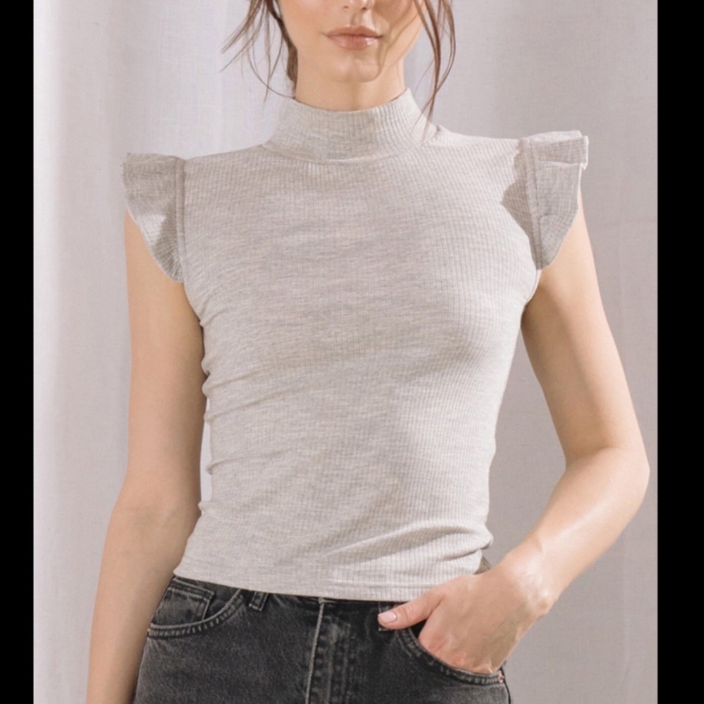 ModCloth Ruffle Sleeve Gray Short Sleeve Top